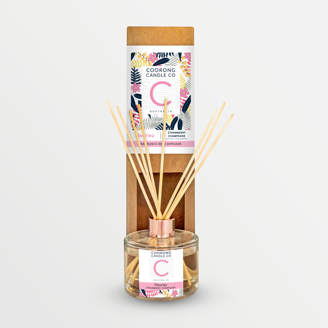Handpoured Natural Reed Diffuser by Coorong Candle Co: Fleurieu Strawberry Champagne.